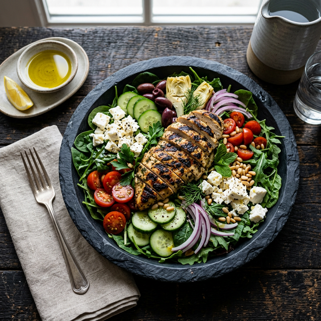 Mediterranean-style meal optimized for blood sugar control